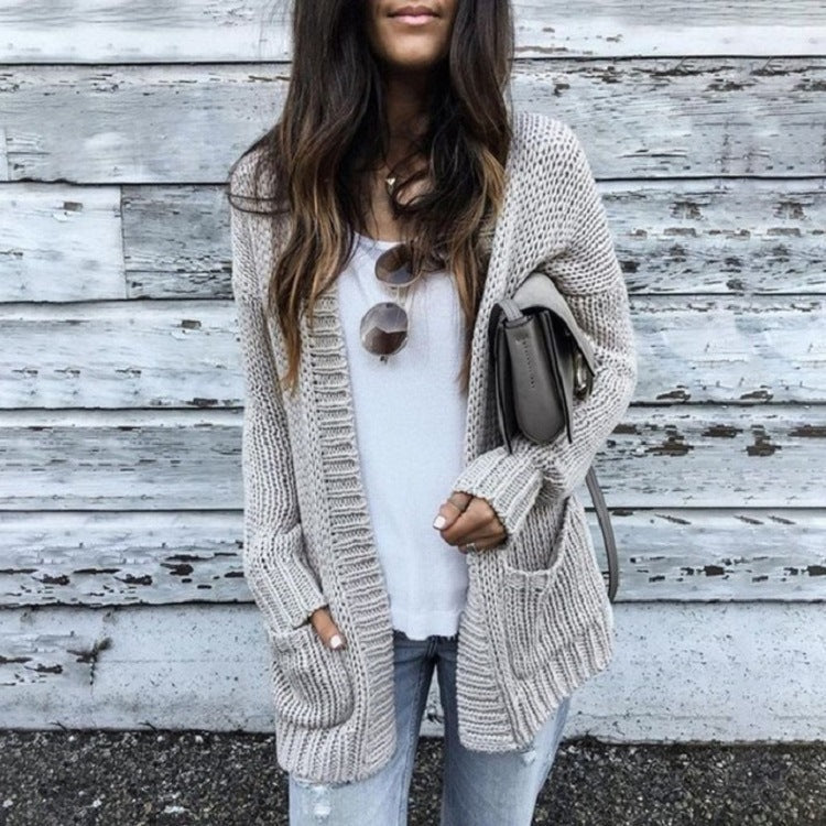 Cardigan femme en grosse maille confortable avec poches