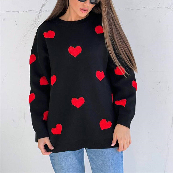 Robe surdimensionnée en tricot à motif cœurs bouclés