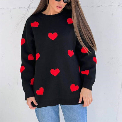 Robe surdimensionnée en tricot à motif cœurs bouclés
