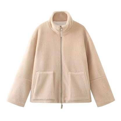 Manteau chaud en laine à col roulé pour femme