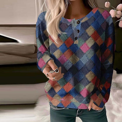 Sweat-shirt doux à carreaux moderne et chaud