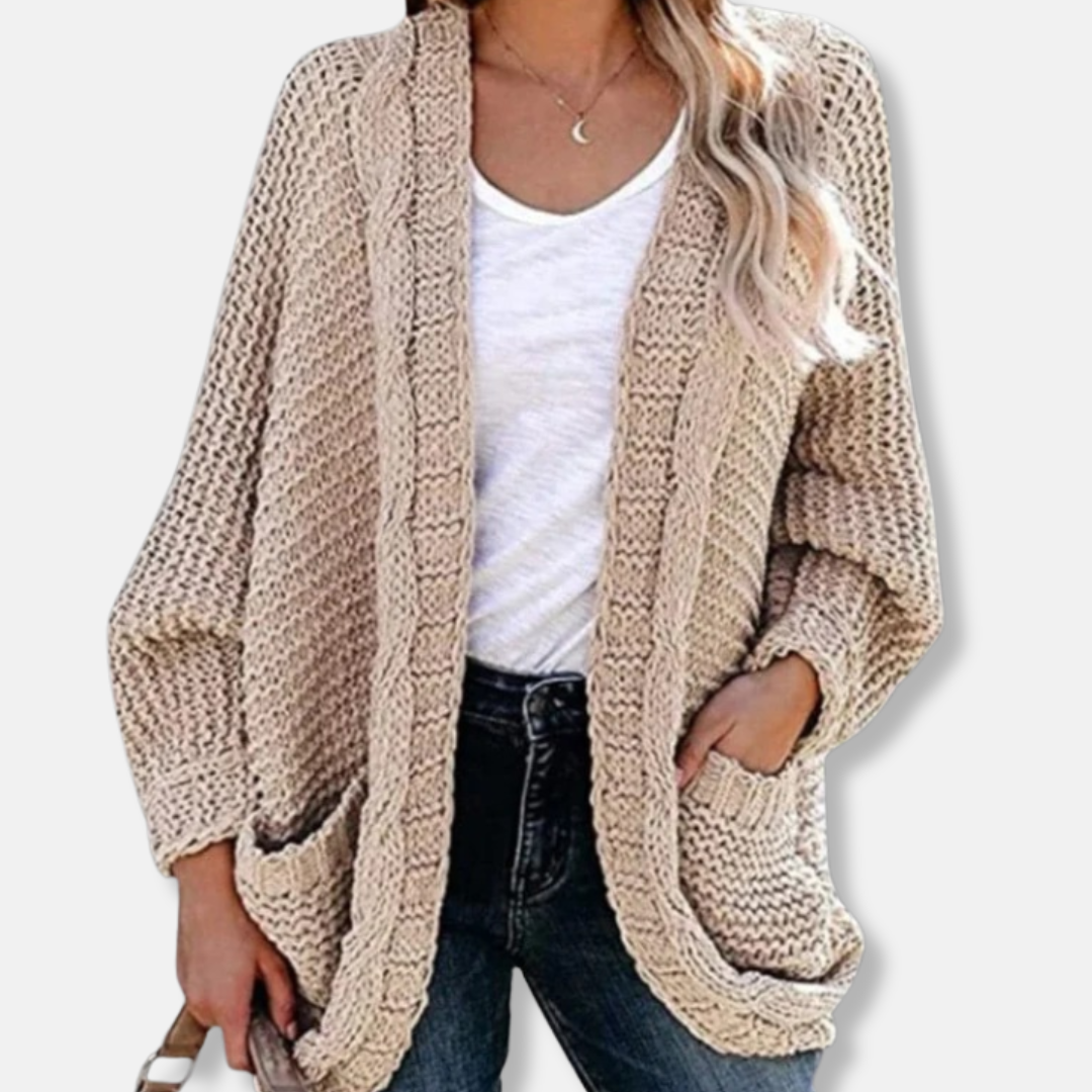 Cardigan oversize en laine à côtes et poches avant