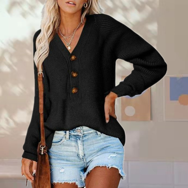 Pull tricoté pour femme, col en V, confortable pour l'automne