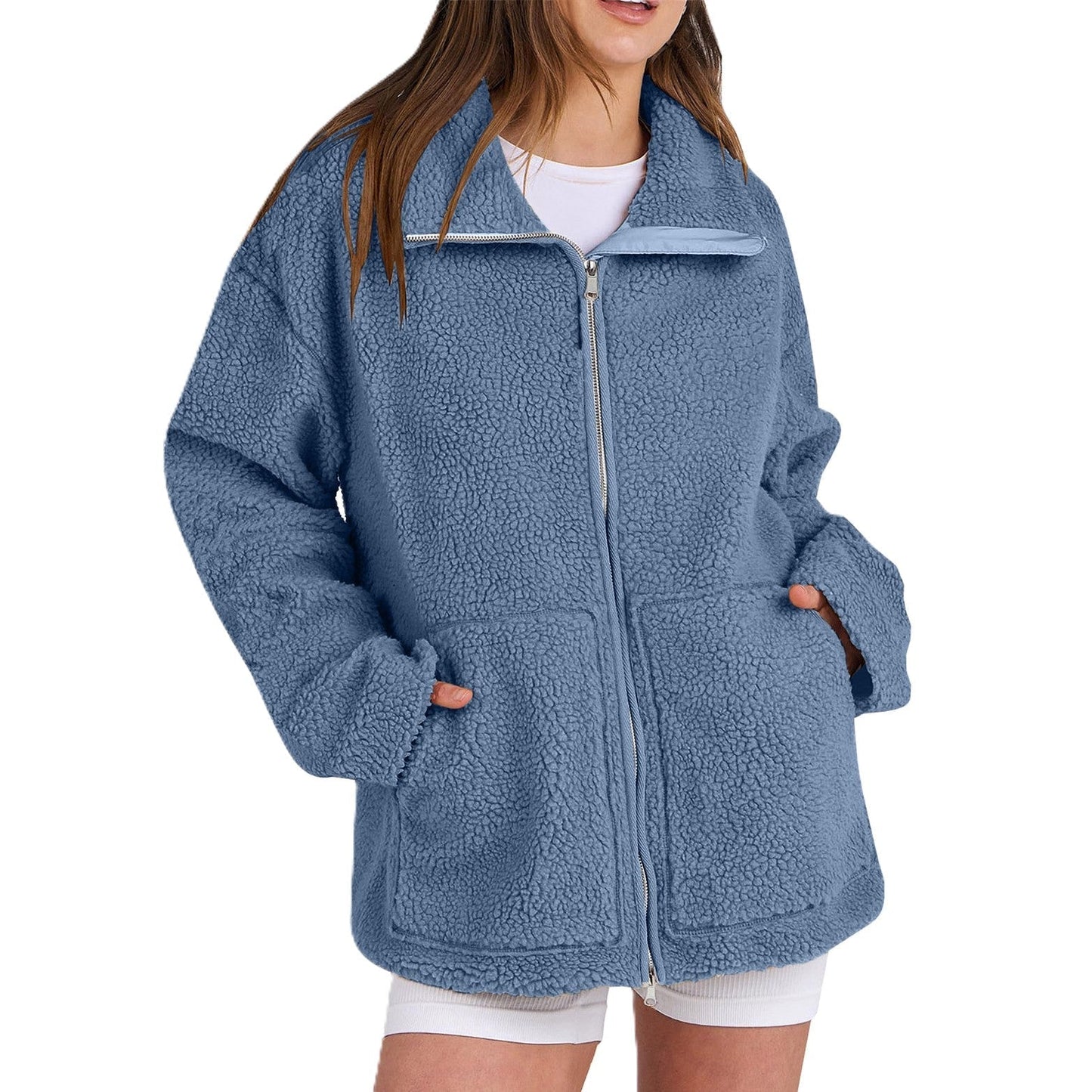 Veste femme souple aspect nounours en laine
