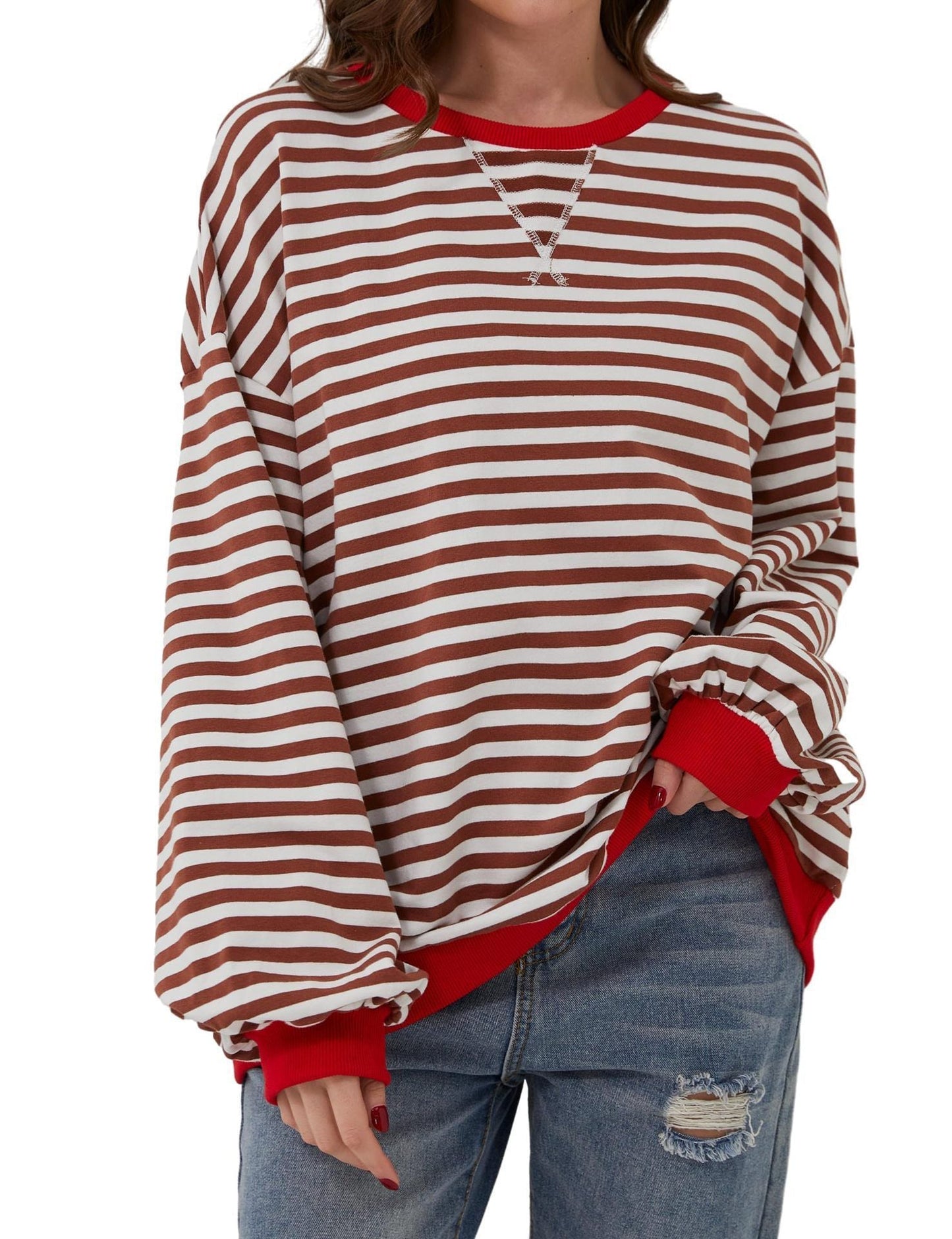 Pull rayé femme élégant décontracté