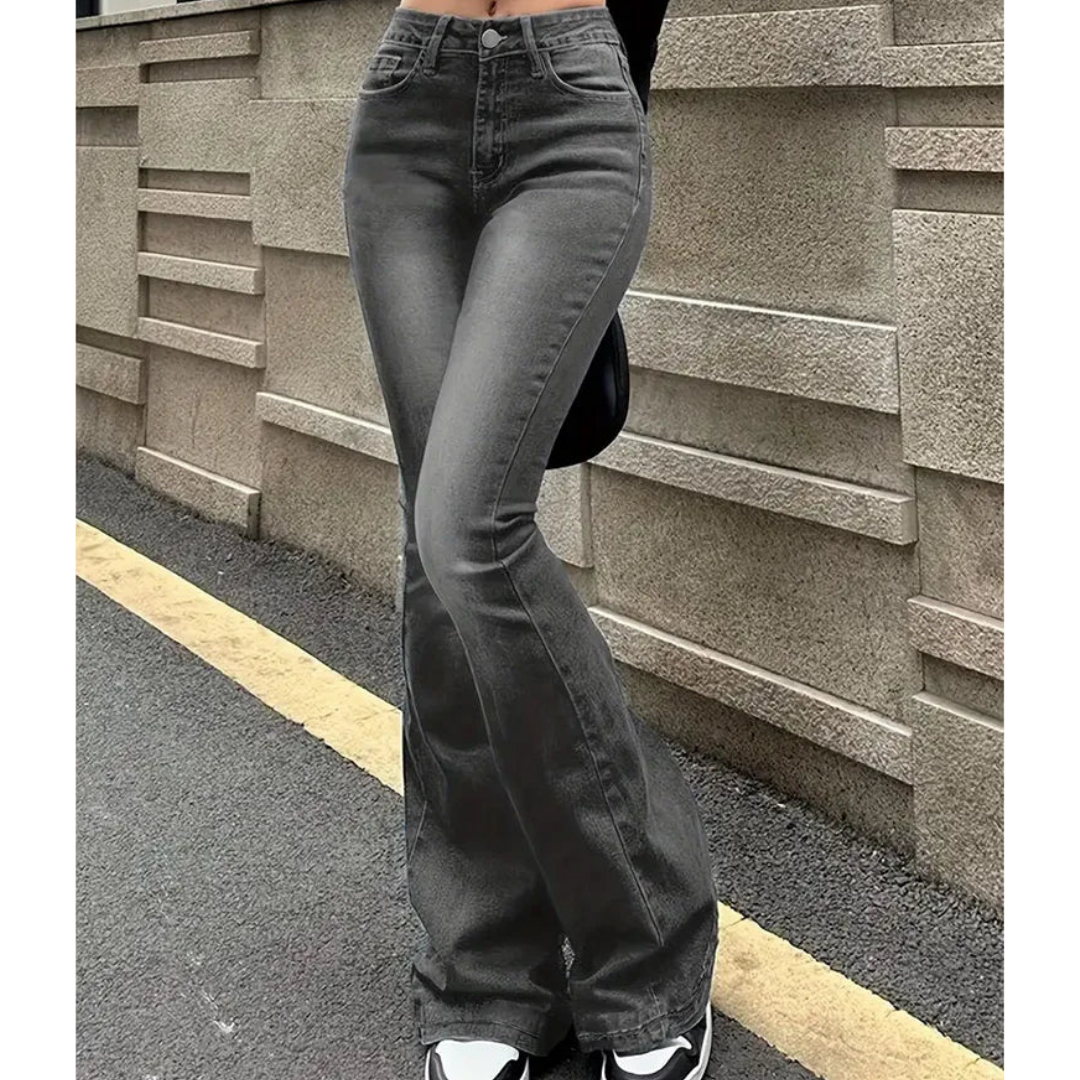 Hohe Damen-Jeans Ausgestellt Bein - IdealeKleiden