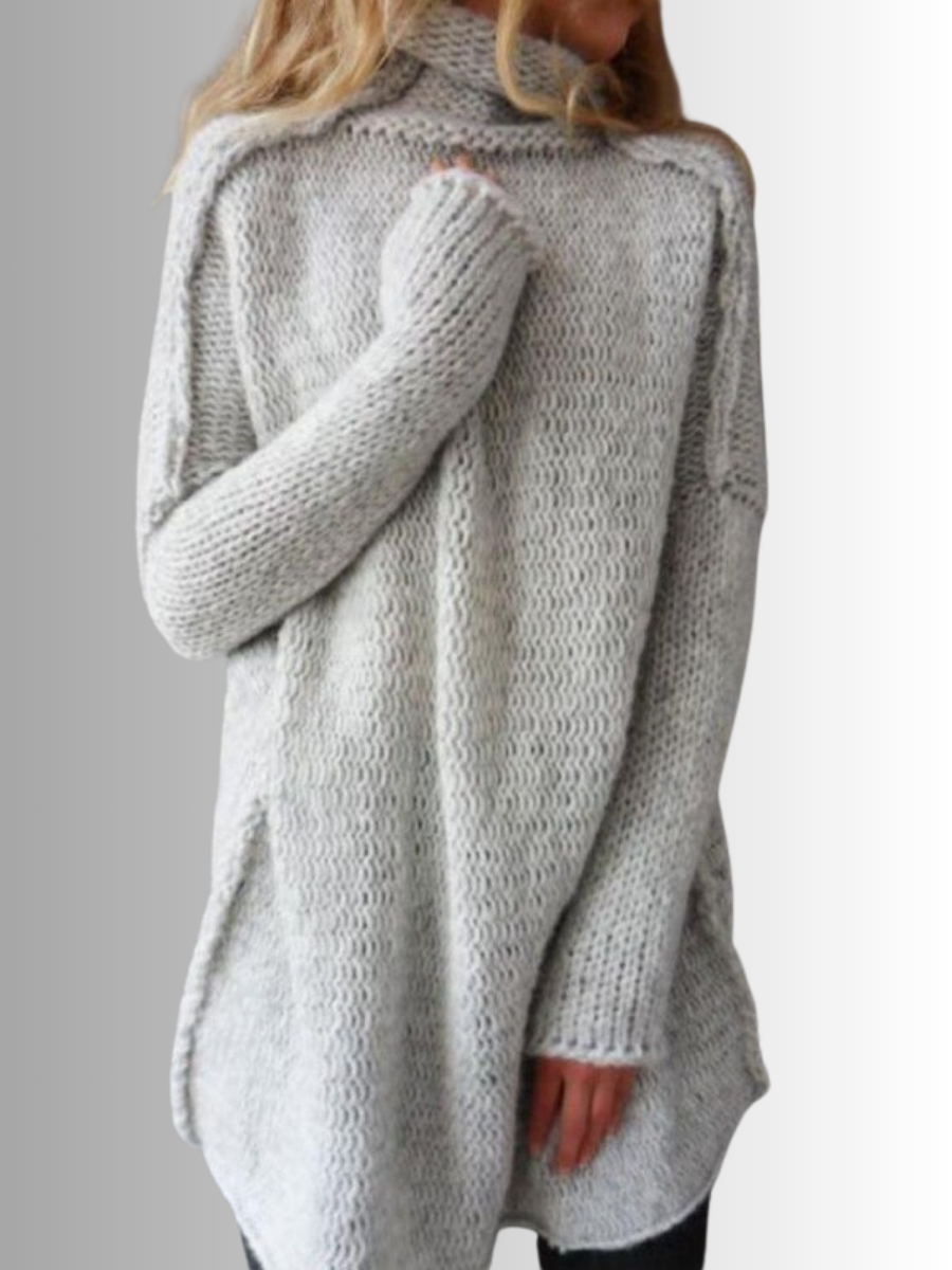 Stilvoller Damen Pullover Lang mit Hochkragen - IdealeKleiden