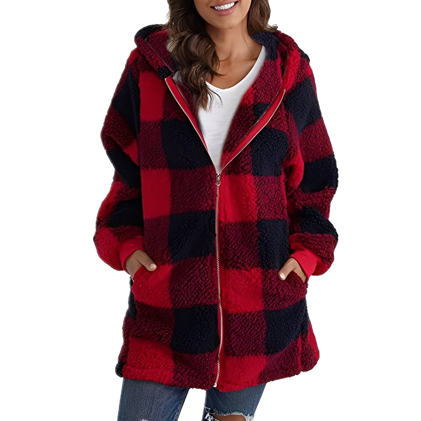 Sweat à capuche tendance pour femme à carreaux