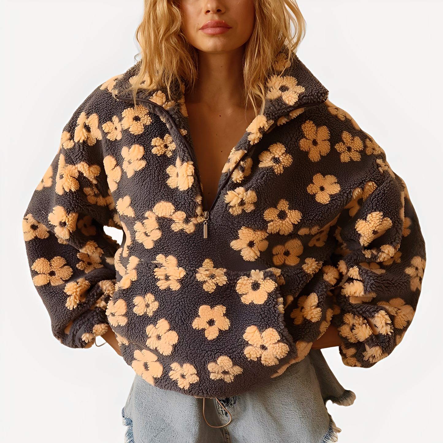Pull Sherpa fleuri tendance pour femmes