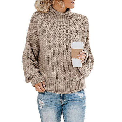 Pull tricoté Col montant Maille épaisse Confortable Chaud