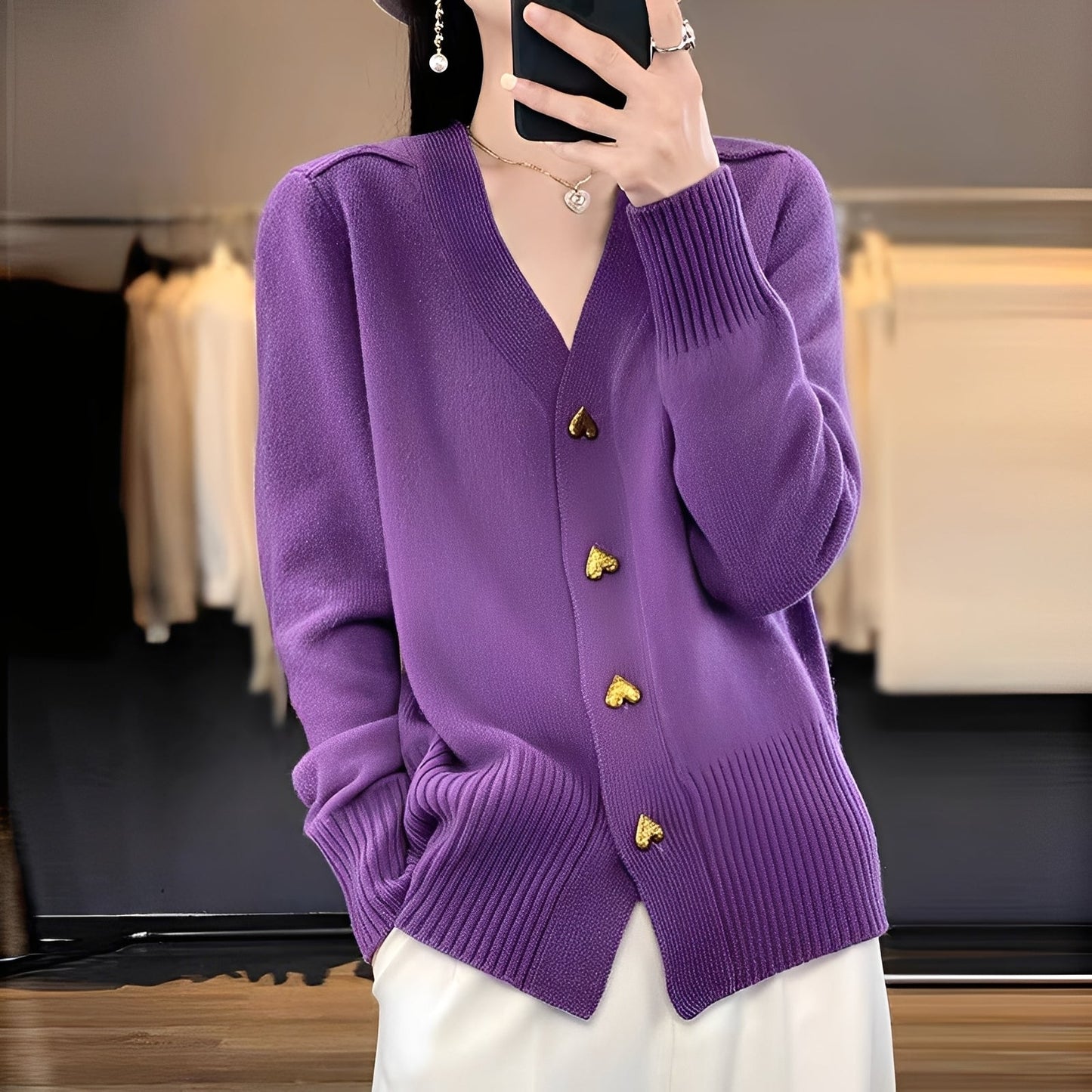 Cardigan femme boutons cœur élégant