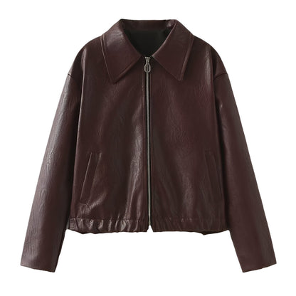 Blouson en cuir tendance pour femme avec fermeture éclair