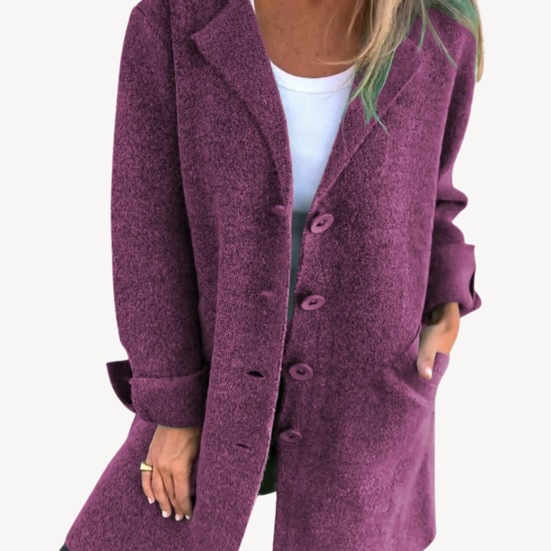 Veste longue en laine mélangée pour femme avec boutons