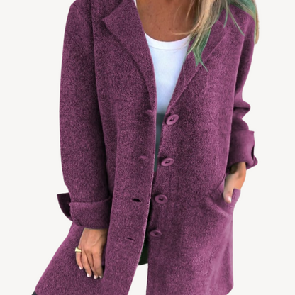 Veste longue en laine mélangée pour femme avec boutons