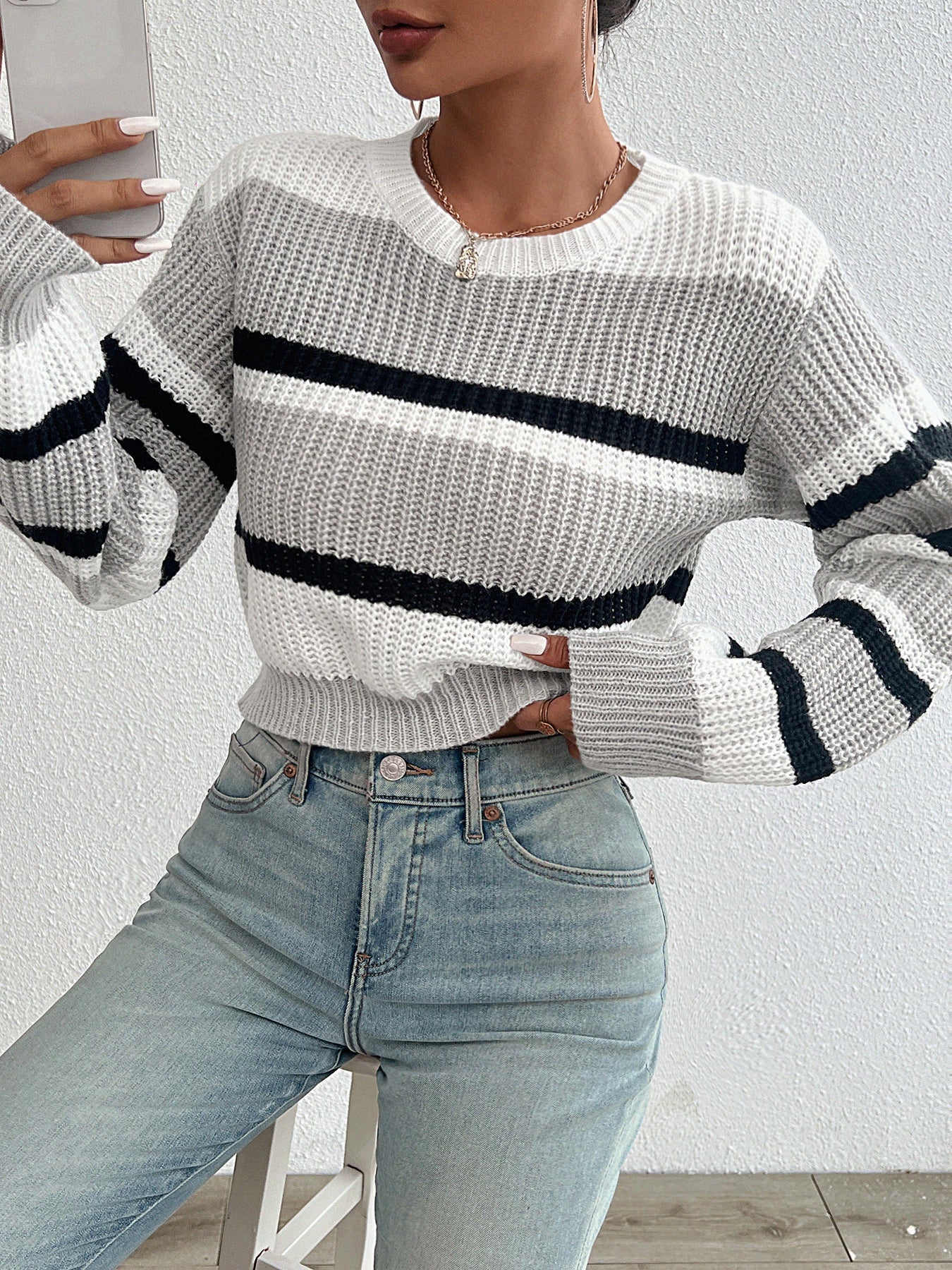 Pulls en maille douce à col rond pour femme