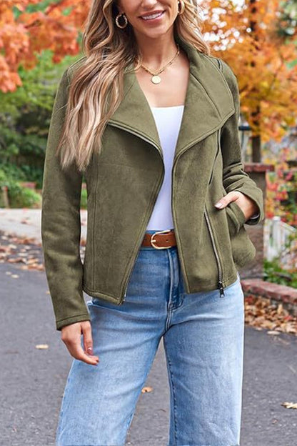 Blouson de moto en similicuir suédé