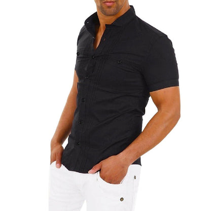 Chemise Homme Manches Courtes Col Montant Boutons Élégants