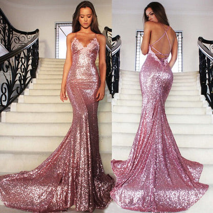 Robe de soirée Femme Paillettes Brillantes Élégante Longue
