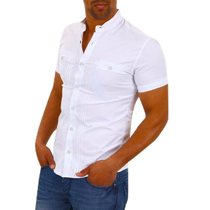 Chemise Homme Manches Courtes Col Montant Boutons Élégants