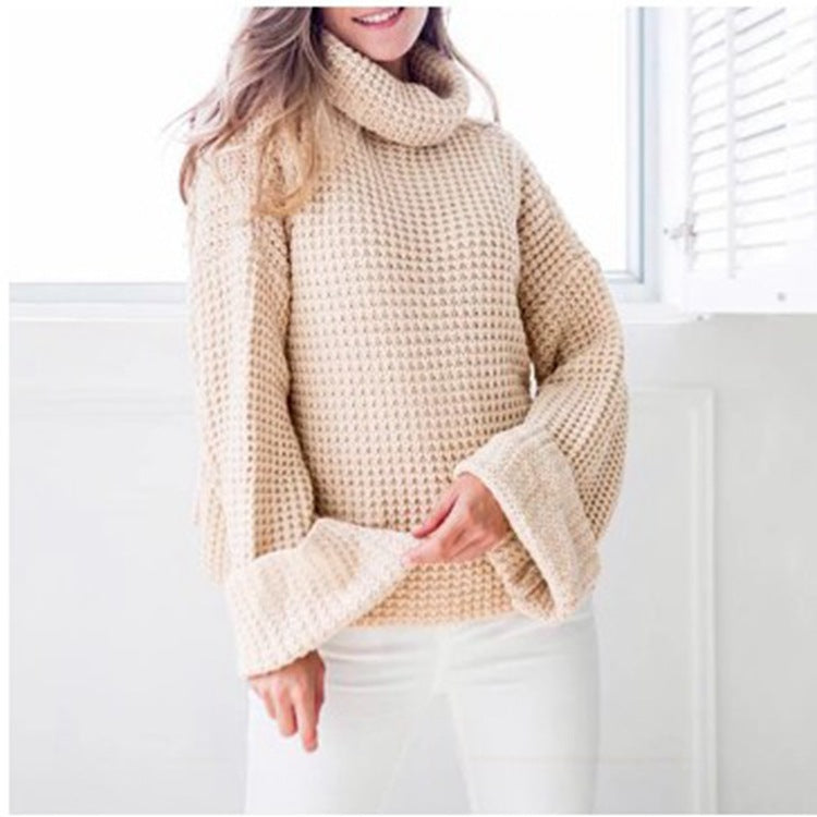 Pull femme grosse maille grande taille col montant