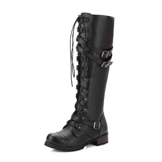 Elegante Stiefel Retro-Design Schnalle&Schnürsenkel - IdealeKleiden