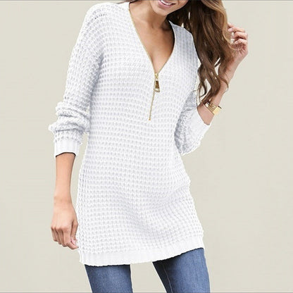 Pull tricoté zippé femme, motif moderne
