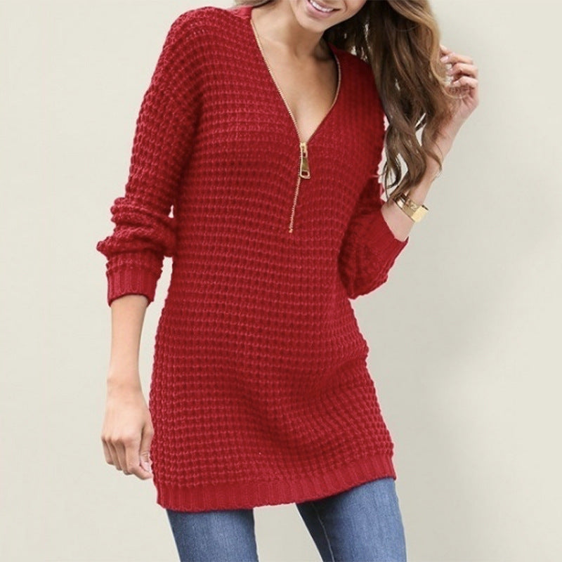 Pull tricoté zippé femme, motif moderne