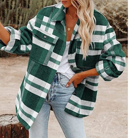 Surchemise longue oversize à carreaux avec poche poitrine