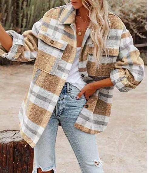 Surchemise longue oversize à carreaux avec poche poitrine