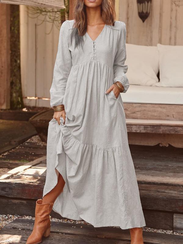 Damen Maxikleid Elegant Mit Voluminösem Rock - IdealeKleiden