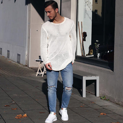 Pull en tricot pour homme, motif à grosses mailles, coupe décontractée