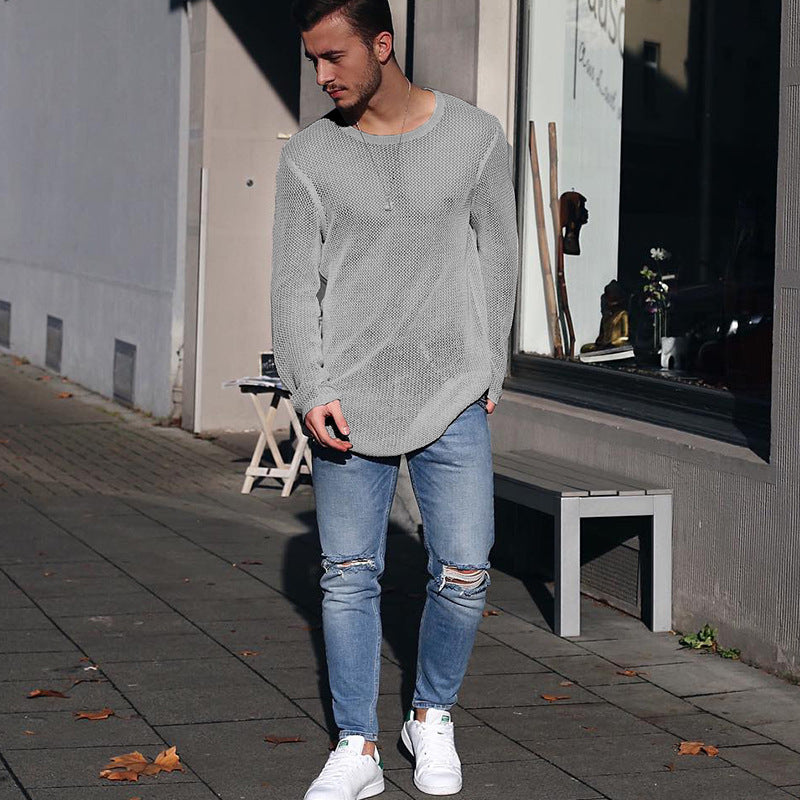 Herren Strickpullover Lang Grobmuster Relaxed Fit - IdealeKleiden