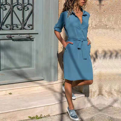 Robe chemise femme Design élégant avec ceinture et poches