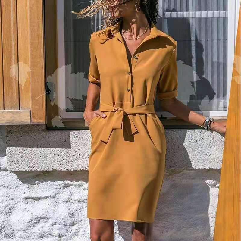 Robe chemise femme Design élégant avec ceinture et poches