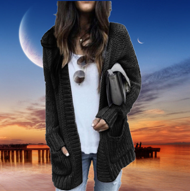 Cardigan femme en grosse maille confortable avec poches