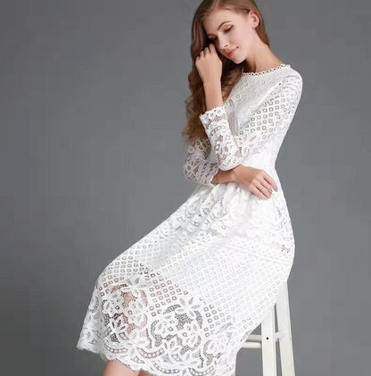 Élégante robe de femme Dentelle florale Manches longues