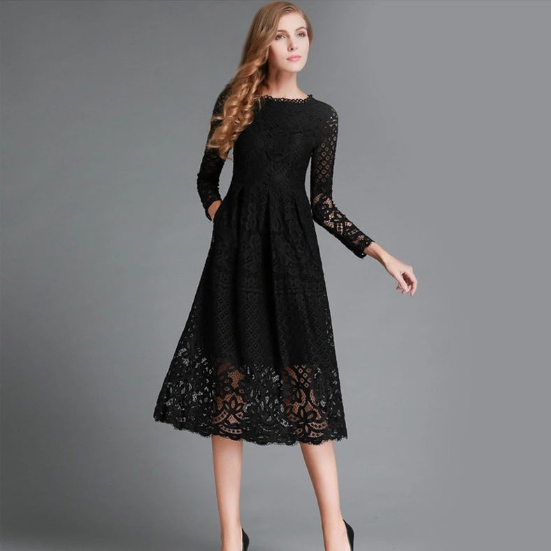 Élégante robe de femme Dentelle florale Manches longues