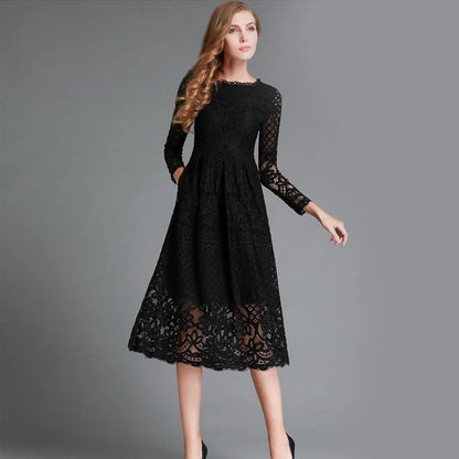 Élégante robe de femme Dentelle florale Manches longues