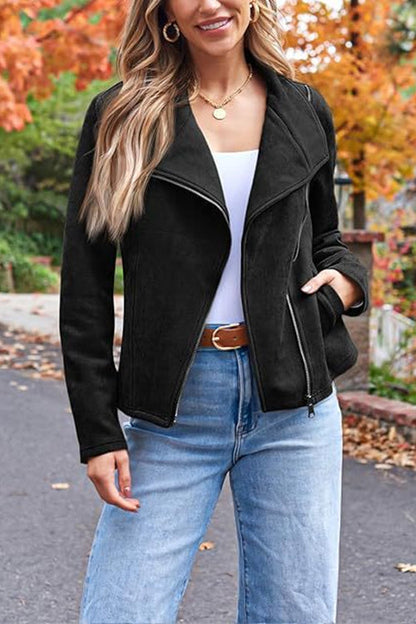 Blouson de moto en similicuir suédé