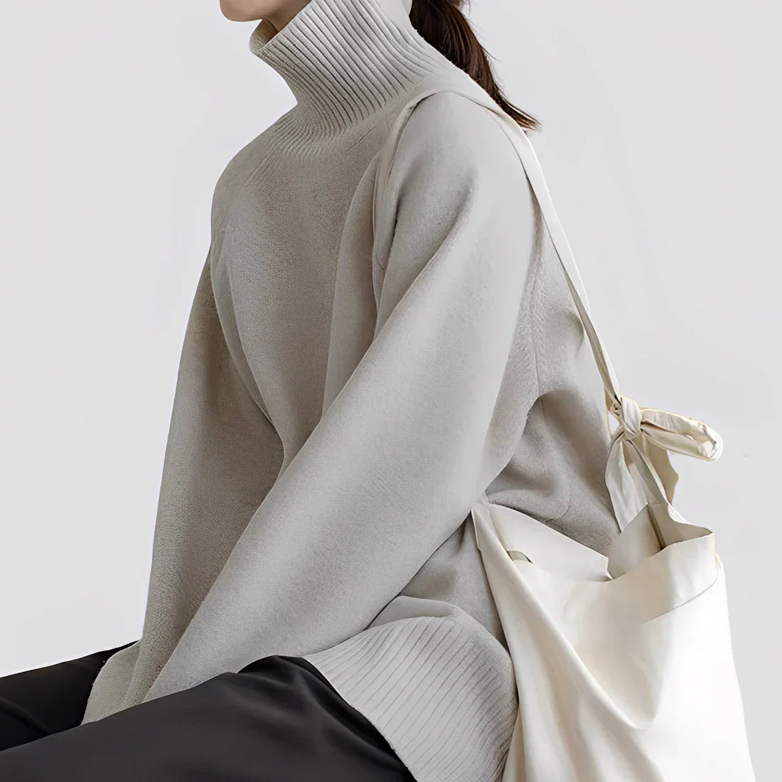 Grand pull à col roulé simple et élégant pour femme