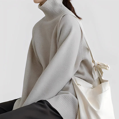 Grand pull à col roulé simple et élégant pour femme
