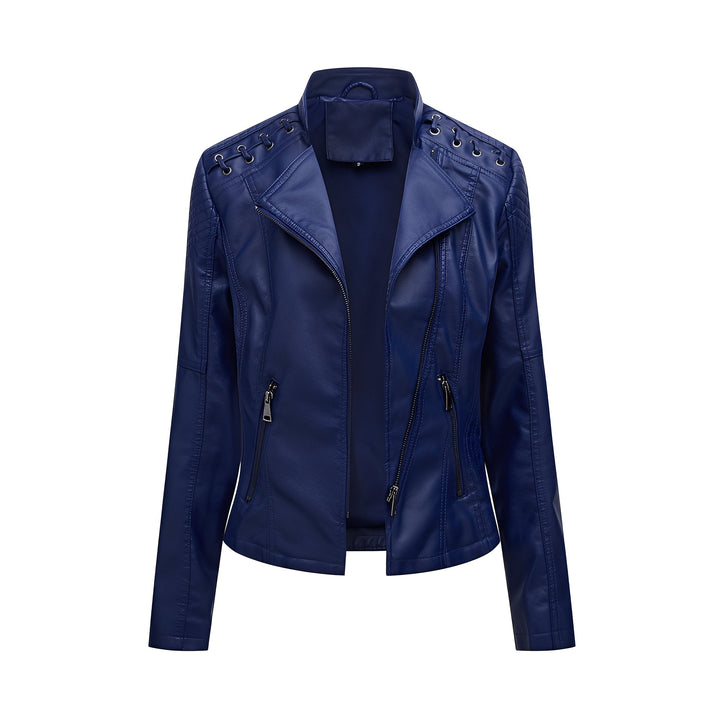 Blouson court femme en cuir élégant, coupe ajustée