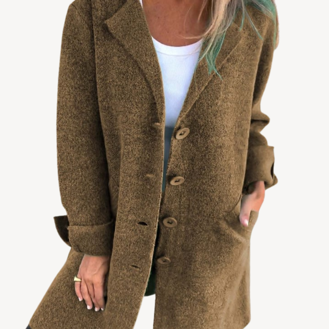 Veste longue en laine mélangée pour femme avec boutons