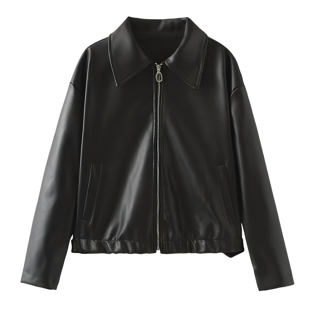 Blouson en cuir tendance pour femme avec fermeture éclair