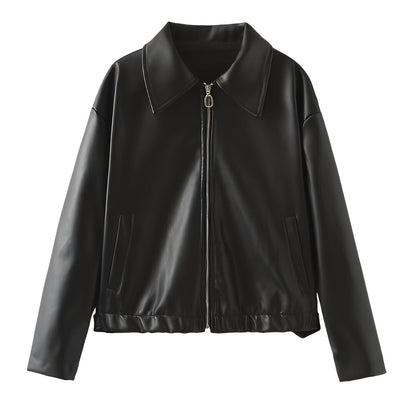 Blouson en cuir tendance pour femme avec fermeture éclair