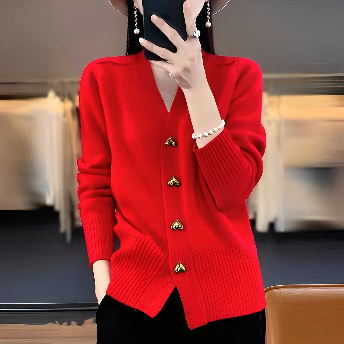 Cardigan femme boutons cœur élégant