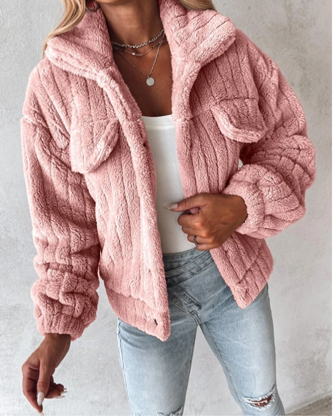 Blouson court femme en peluche chaude d'hiver