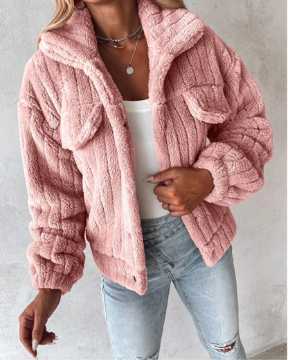 Blouson court femme en peluche chaude d'hiver