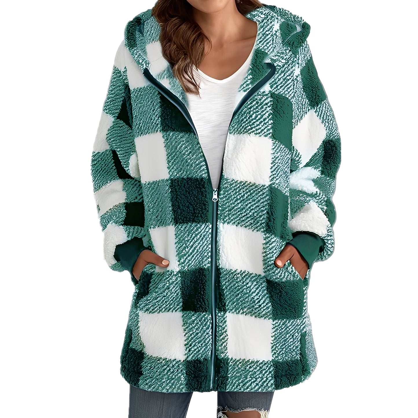 Sweat à capuche tendance pour femme à carreaux