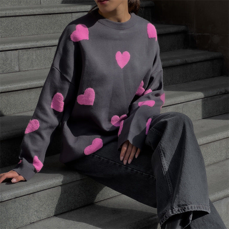 Robe surdimensionnée en tricot à motif cœurs bouclés